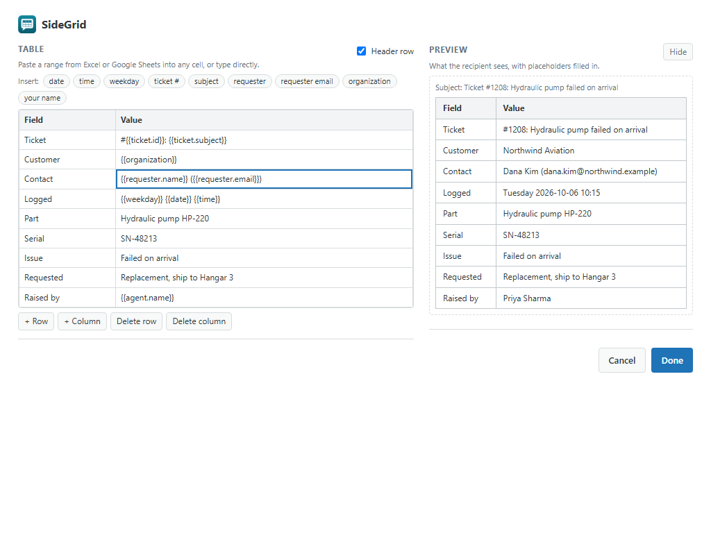 SideGrid by Veryation dashboard view — Workflows app on the Zendesk Marketplace